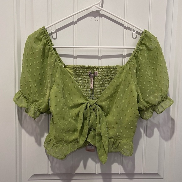🧁BCBGeneration Puff Sleeve Tie Top Coquette Farm Boho Hippie Cottagecore Spring - Picture 3 of 12